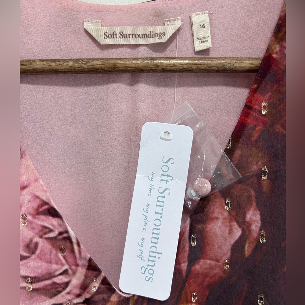 SOFT SURROUNDINGS NWT Rina Lurex Swiss Dot Silk Floral Maxi Dress Size 16 $250 - Picture 2 of 9